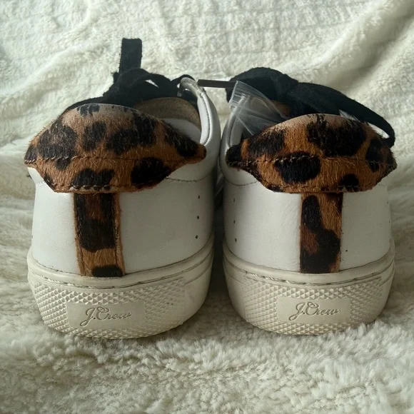 Women’s J Crew White Leather Sneakers w/ Leopard Accent “Saturday Sneakers” Sz 7 - Picture 7 of 7